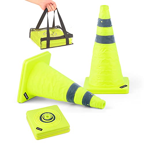 [2 Pack] 18 Inch Collapsible Traffic Cones, Lime Green Safety Cones, Pop-up Cones with Reflective Collar, for Driving Practice,Road Parking (Green) - color: Lime Green, size: 18inch