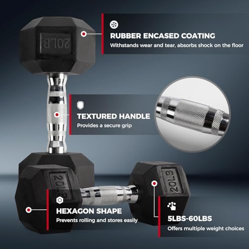RitFit Rubber Hex Dumbbell Set with Storage Weight Rack - style: 550 LBS (5-50LB)