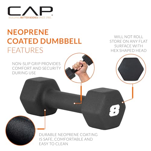 CAP Barbell Neoprene Dumbbell Weights Pairs & Sets | Black - style: 8 lb Pair