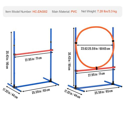 Happybuy Dog Agility Training Equipment, 4 PCS Set - Adjustable High Hurdles and Jump Ring, Puppy Obstacle Course Jump Starter Kit with Poles Storage Bag for Backyard, Indoor, Outdoor