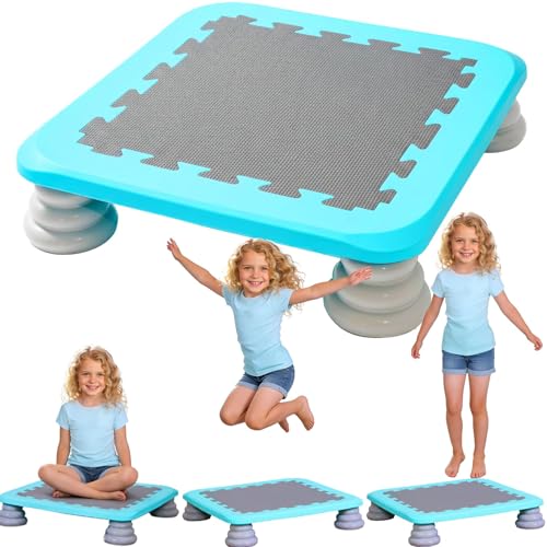 Mini Trampoline for Kids, 25 Inch Square Bouncy Board for Kids, Sensory Trampoline for Autism Kids Indoor with Non Slip Base, Max Load 330 lbs, for Kids Ages 3-12 Boys Girls