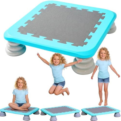 Mini Trampoline for Kids, 25 Inch Square Bouncy Board for Kids, Sensory Trampoline for Autism Kids Indoor with Non Slip Base, Max Load 330 lbs, for Kids Ages 3-12 Boys Girls