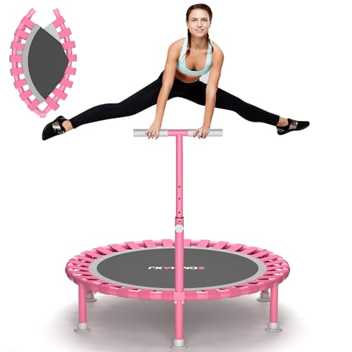 Foldable Mini Trampoline, 40" Rebounder Trampoline for Adults & Kids, 450lbs Capacity with T-Shaped Adjustable Bar, Indoor Fitness Workout Exercise Equipment