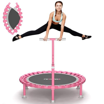 Foldable Mini Trampoline, 40" Rebounder Trampoline for Adults & Kids, 450lbs Capacity with T-Shaped Adjustable Bar, Indoor Fitness Workout Exercise Equipment