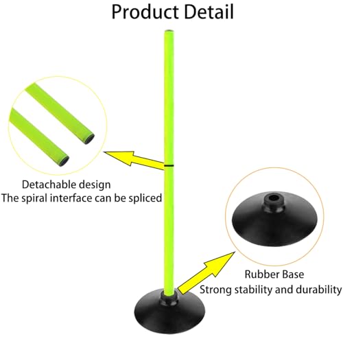 Fluorescent Green Soccer Agility Poles Set Detachable Sports Trainning Speed Pole Slalom Poles with Rubber Base Sport Traning Equipment - color: 3.3 FT, style: Pack of 4
