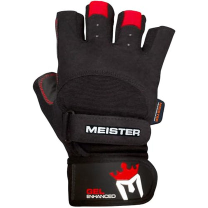 Meister Wrist Wrap Weight Lifting Gloves w/Gel Padding - color: Black / Red, size: Medium
