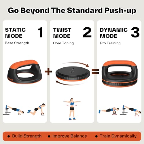 Sportneer 3-in-1 Rotating Push Up Bars, Push Up Stands & Push Up Handles for Floor, 360° Rotation for Wrist-Friendly Training with Detachable Twist Board, Non-Slip Home Gym Equipment 300lbs