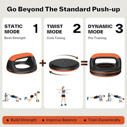 Sportneer 3-in-1 Rotating Push Up Bars, Push Up Stands & Push Up Handles for Floor, 360° Rotation for Wrist-Friendly Training with Detachable Twist Board, Non-Slip Home Gym Equipment 300lbs