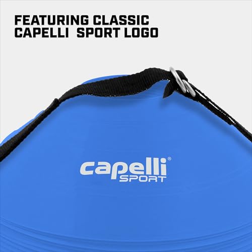 Capelli Sport Training Cones, Set of 10 Agility and Practice Drills Equipment with Carry Strap for Soccer, Football, Baseball, and Basketball, Blue