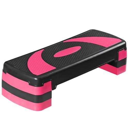 LEMY Adjustable Workout Aerobic Stepper, Exercise Step Platform for Home, Fitness, Gym, Strength Training - color: Black/Pink
