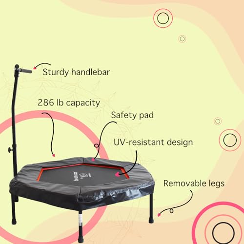 Teamson by Crowntec 50'' Steel Fitness Trampoline, 286 LBS Max Load Mini Rebounder with Handlebar, UV-Resistant Steel Exercise Trampoline for Indoor/Outdoor Workout, Red