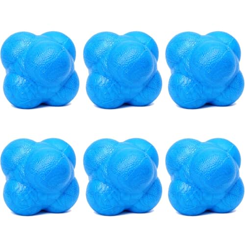 HERCHR Sports Reaction Balls, Reflex Ball 6PCS Hex Bounce Reaction Ball TPR Coordination Reflex Exercise Sports Fitness Training Ball for Hand Eye Coordination, Agility, Reflex Training - color: Blue