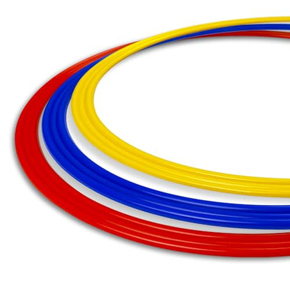AGORA Sports Speed Ring Set for Basketball, Football, and Soccer, Sharpen Footwork, Agility, and Speed - Set of 12 in Red, Blue, and Yellow