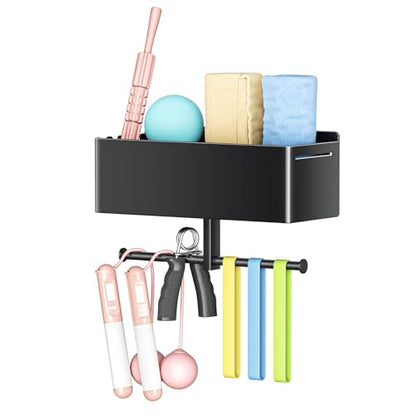 Home Gym Wall Storage, White Resistance Bands Rack Hanger Metal, Wall Mounted Fitness Bands Holder, Multi-Purpose Heavy Duty Workout Gym Storage Rack for Resistance Bands, Straps, Jump Ropes (Black)