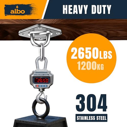 Albo Diamond Plate 2650lbs Swing Hangers 2 PCS - Heavy Duty Ceiling Mount Hooks with Snap Carabiners, 304 Stainless Steel for Wood & Concrete & Metal, Indoor Outdoor Anchor for Hammock, Yoga, TRX - size: Diamond 2pcs Silver