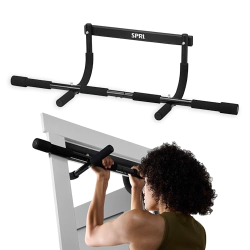 SPRI Pull Up Bar - 8-Grip and 12-Grip Door Frame Mounting Pull-Up Bar for Versatile Workouts - Rugged Steel Frame with Foam Handles - Supports 300 Pounds - Fits Door Frames Up to 32 in. Wide – Black