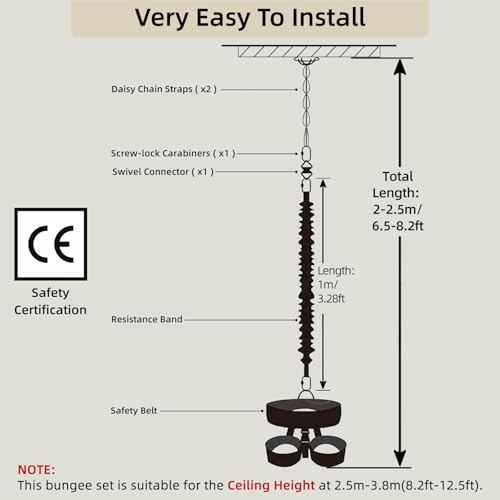 Bungee Dance Set, Full Anti-Gravity Workout Kit with Adjustable Harness, Elastic Bungee Rope & Hardware, CE Certified Multi-Size for 50-100kg Users for Home & Studio Aerial Fitness Trainin