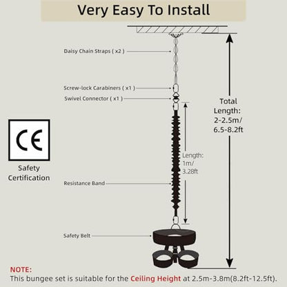 Bungee Dance Set, Full Anti-Gravity Workout Kit with Adjustable Harness, Elastic Bungee Rope & Hardware, CE Certified Multi-Size for 50-100kg Users for Home & Studio Aerial Fitness Trainin