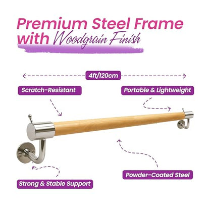 Wall-Mounted Ballet Barre 2ft and 4ft– Portable Dance Bar for Home or Studio –Ballet Bar Wall Mount for Stretching, Yoga, Pilates and Flexibility Training – Suitable for Adults and Kids