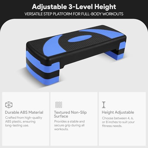 BalanceFrom 31-inch Aerobic Step Platform Trainer with 3 Adjustable Risers - color: Blue