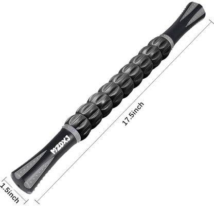 Muscle Roller Massage Roller Stick- Deep Tissue Fascia Blaster for Myofascial Pain Relief, Lymphatic Drainage & Body Sculpting, Handheld Physical Therapy & Recovery Tool (Gray black-18 inch)