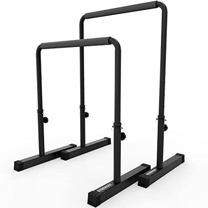 Synergee Dip Bar. Adjustable Dip Station from 30” – 39” for Dips, Inverted Pull Ups. Max capacity 400 lbs. Portable Dip Stand for Total Body Workout. Available in Yellow and Black.