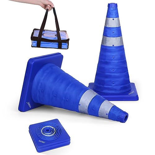 [2 Pack] 18 Inch Collapsible Traffic Cones, Safety Cones, Pop-up Cones with Reflective Collar, for Driving Practice,Road Parking (Blue) - color: Blue, size: 18inch