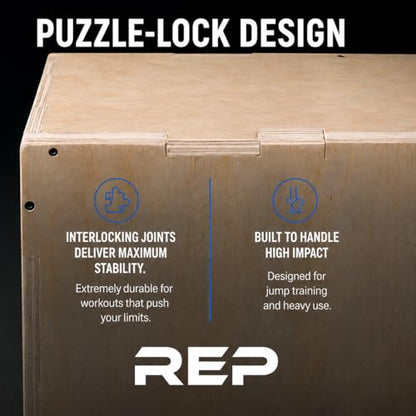 Rep Plyometric Wood Jump Box | CrossFit & Strength Training | 12 to 30" Range of Wooden Step Platforms | Gym & Sports Workouts | Fitness, Exercise, Physical Therapy Equipment | Pro Conditioning Tool - size: Small, 16" x 14" x 12"