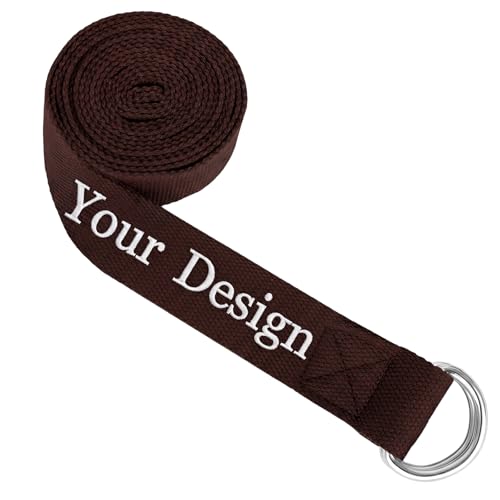 Muka Custom Yoga Stretch Strap, Embroidery & Heat Transfer Cotton Workout Belt with Adjustable D-Ring Buckle - color: Brown, size: 6ft
