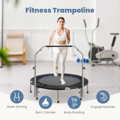 Trampoline, Portable Foldable Trampoline in-Home Mini Rebounder, Exercise Trampoline for Adults, 40" Max Load 330lbs (40" Black Adjustable Foam Handle)