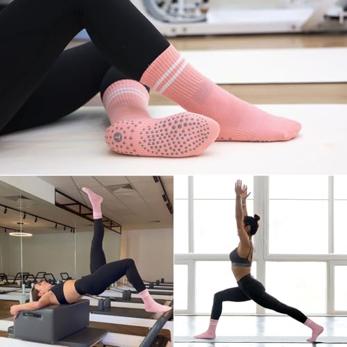 Pilates Ball Resistance Bands Grip Socks Barre Sets, Loop Exercise Bands 5 Levels, Small Yoga Ball 9 Inch, Non Slip Socks Workout Kit at Home - color: Pink