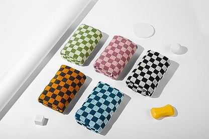 Hand Towels 5 Pack - Cotton Face Towels Soft, Absorbent, and Decorative Checkered Design for Bathroom, Kitchen, Gym, and Spa - 13 x 29 Inches for Any Occasion
