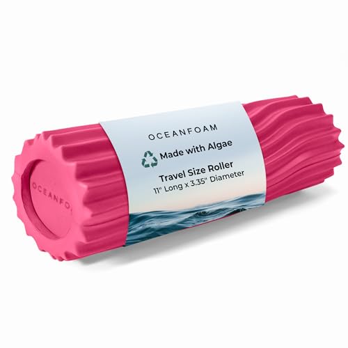 Ripple Travel Foam Roller (11" x 3.35") Firm Mini Foam Roller for Physical Therapy, Deep Tissue Massage, Back Pain - High Density, Ergonomic Wave Textured, Yoga, Pilates, Exercise (Hot Pink) - color: Hot Pink