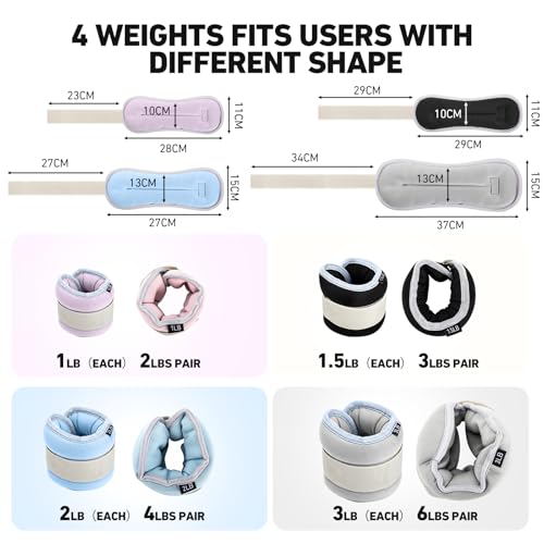 Shappy 4 Pairs Ankle Weights Set for Women Men Kids 2/3/4/6 Lbs Per Pair Adjustable Wrist Arm Leg Weights for Gym Yoga Fitness Workout Training Fitness Workout Walking Jogging Running