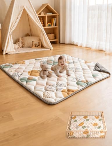 Dessports Baby Play Mat for Floor, 65x50 Thick Washable Foldable Tummy Mat - size: 65x50in