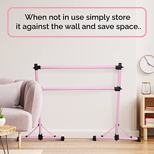 New & Improved 4 Ft Steel Double Ballet Barre with Carry Bag and Beginner Guide,Adjustable&Portable Ballet Barre for Home and Gym,Quality Ballet bar Anti-Wobble,Stretching Dance bar - color: Pink