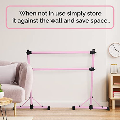 New & Improved 4 Ft Steel Double Ballet Barre with Carry Bag and Beginner Guide,Adjustable&Portable Ballet Barre for Home and Gym,Quality Ballet bar Anti-Wobble,Stretching Dance bar - color: Pink