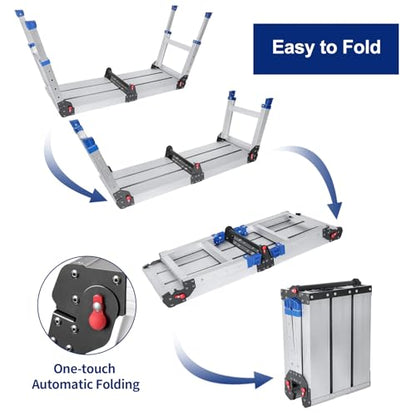 Foldable Aluminum Work Platform, 12.7 lb, Easy-Installation, Capacity of 500 lbs, Non-Slip, Step Stool for Adults with Adjustable Height, Heavy Duty & Portable Step Ladder