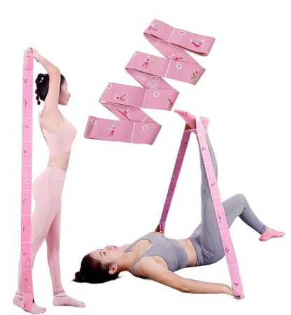 Elastic Yoga Stretching Strap with 11 Loops, 2 PCS Stretch Straps for Physical Therapy, Pilates Stretch Band, Leg Stretching Strap, Elastic Exercise Bands for Yoga, Dance and Gymnastics