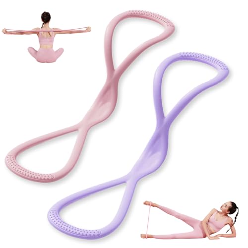 Figure 8 Resistance Bands for Women & Men, Back Training Elastic Ropes, Exercise Resistance Bands with Handles 8 Shaped Resistance Bands for Arms, Chest Expander, Yoga Gym Fitness Pulling Rope - color: Pink+Purple, size: 15lb+25lb