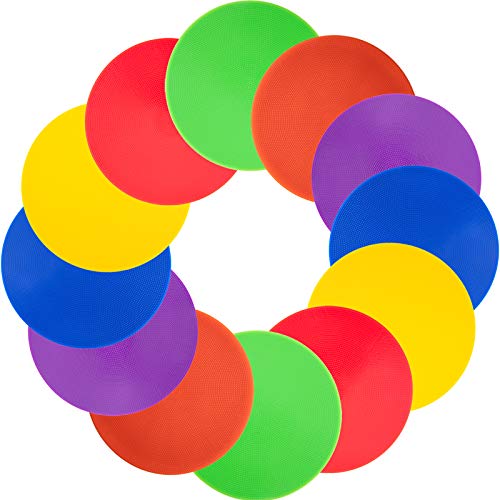 Spot Markers 9/10 Inch Floor dots Non-Slip Rubber Agility Markers Flat Field Cones for Gym/PE Soccer Football, Basketball Training Markers,School Activities, Exercise Drills, Dance Practice - style: 9 inch 12Pcs(6 Colors)