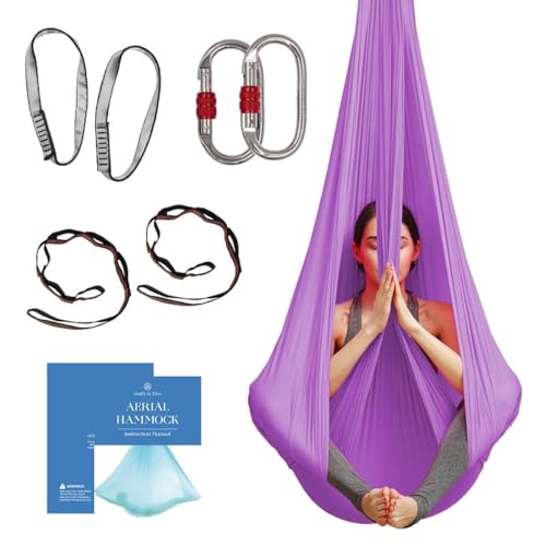 Aerial Silk Yoga Hammock & Swing for Home, Inversion Exercises, Starter Kit for All Levels - Durable with Extension Straps, Carabiners, and Pose Guide - color: Lavender, size: 4.5 yards