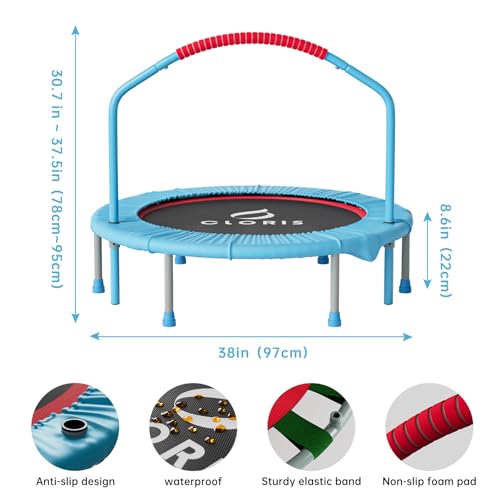 38in/48in Folding Trampoline - Max Load 220lbs / 450lbs Trampoline Rebounder Trampoline with Adjustable Foam Handle, with safty Padded Cover Best Gift