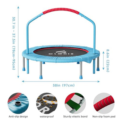 38in/48in Folding Trampoline - Max Load 220lbs / 450lbs Trampoline Rebounder Trampoline with Adjustable Foam Handle, with safty Padded Cover Best Gift - color: 38'' Blue