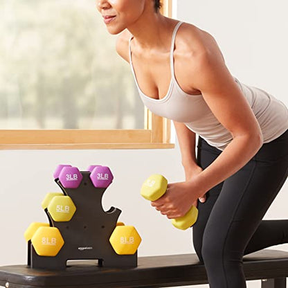 Amazon Basics Neoprene Dumbbell Hand Weights for Exercise and Muscle Toning - style: Rack with 3 Pairs (3, 5, and 8 Pound)