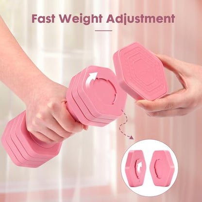 EQUIPRO Adjustable Dumbbell Set, 4 in 1 Free Weights Dumbbells Set for Women, Weights for Women at Home, 2lb 3lb 4lb 5lb with TPU Soft Rubber Handle for Home Gym Exercise Training - color: Pink