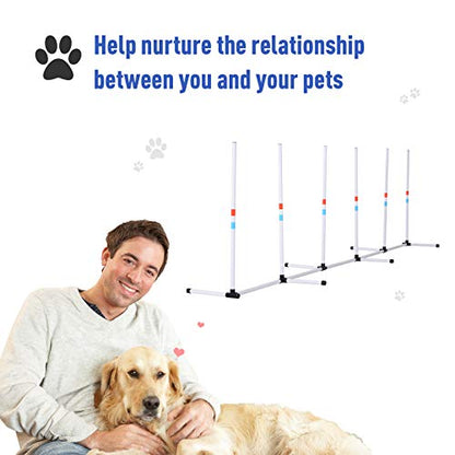 PawHut Adjustable Dog Agility Training Obstacle Set with Weaves Poles and Storage Bag