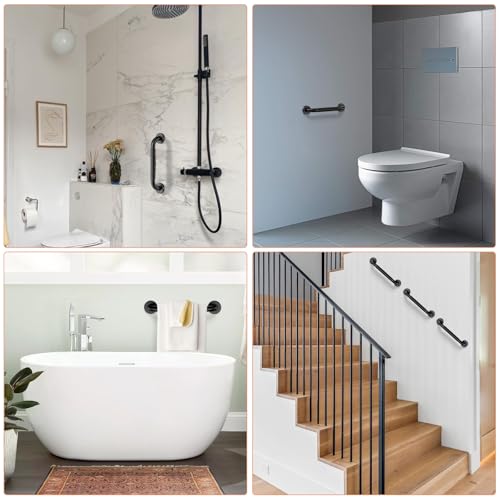 2 Pack 12 Inch Black Shower Grab Bar w/Anti Slip Rubber Grip,ZUEXT Stainless Steel Bath Grab Bar,Bathroom Balance Bar,Wall Mount Safety Handrail Support,Handicap Injury Elderly Senior Assist Handle