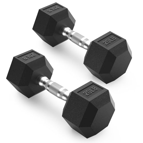 Rubber Encased Hex Dumbbell, Hand Weights with Anti-Slip Cast Iron Grip for Exercise & Fitness, Weights Dumbbells Set of 2 for Strength Training - style: 20LB Pair
