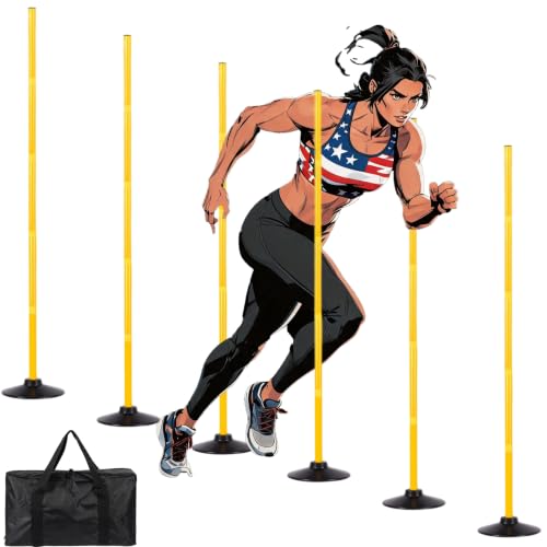 5 FT Agility Training Poles for Soccer/Dog/Horse,Adjustable Football Basketball Speed and Agility Training Equipment,Set of 4/6 with Round Rubber Base